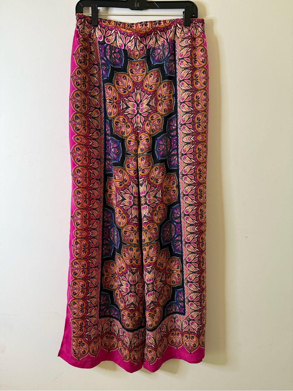 Rose & Olive Black, Pink and Orange Paisley Elastic Waist BOHO Pants- Polyester